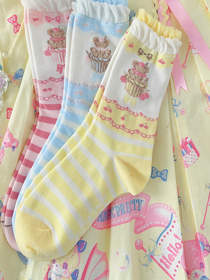 Roji Roji - Brown Bear Cake Cotton Lolita Socks socks Roji Roji