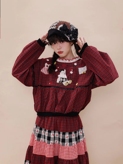 SemenCoicis - Vintage Plaid Floral Patchwork Bow Bucket Hat hat SemenCoicis