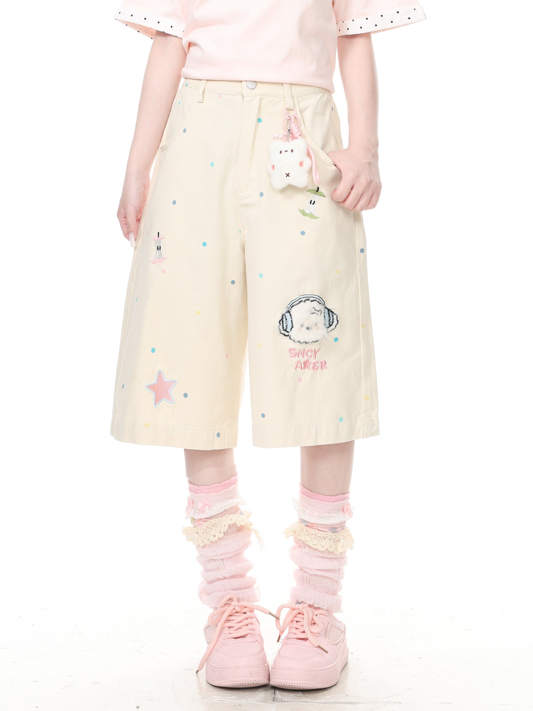 Languid Park - Dog Embroidered Wide-Leg Jeans shorts Languid Park
