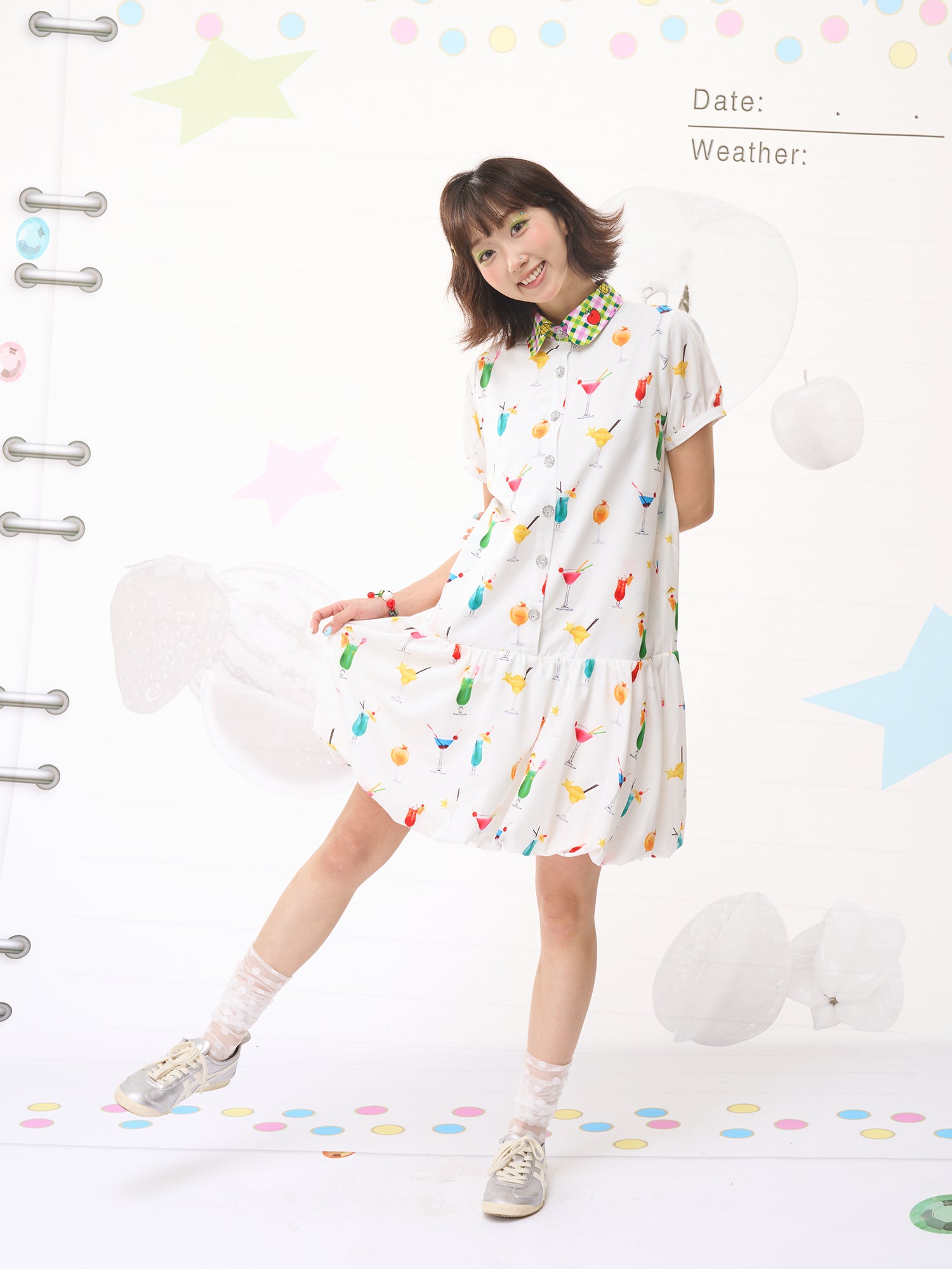 FRUITS Bubble Drink Summer Dress | Original Soda Shirt-Collar Dress dress Fruits