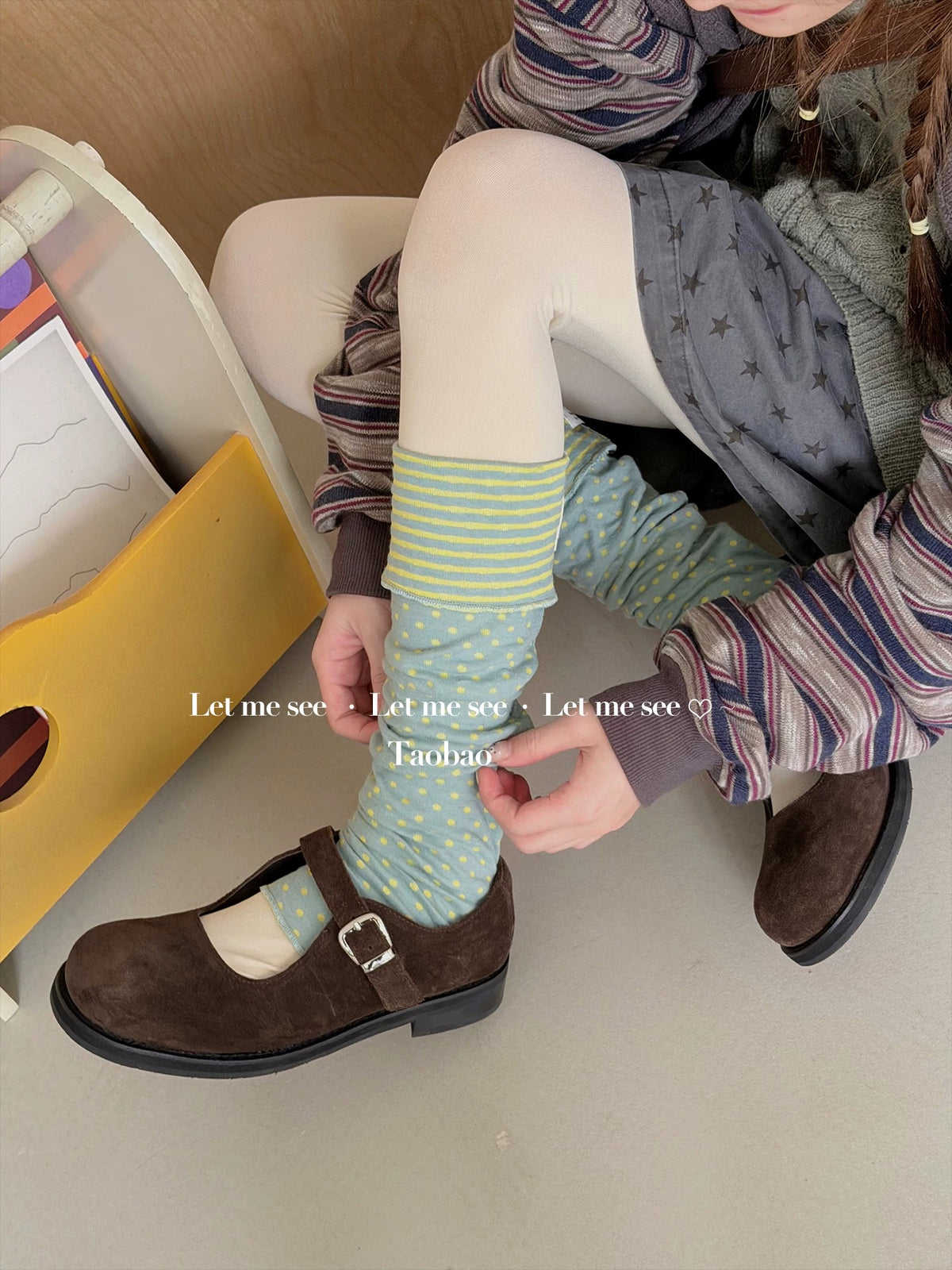 LET ME SEE - Polka Dot & Stripe Slouch Leg Warmers socks let me see