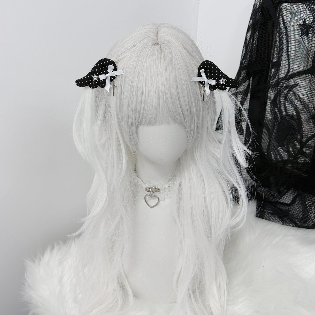 1Gangster Inn - Vintage Polka Dot Angel Wing Hair Clip accessory 1GASTERINN Black