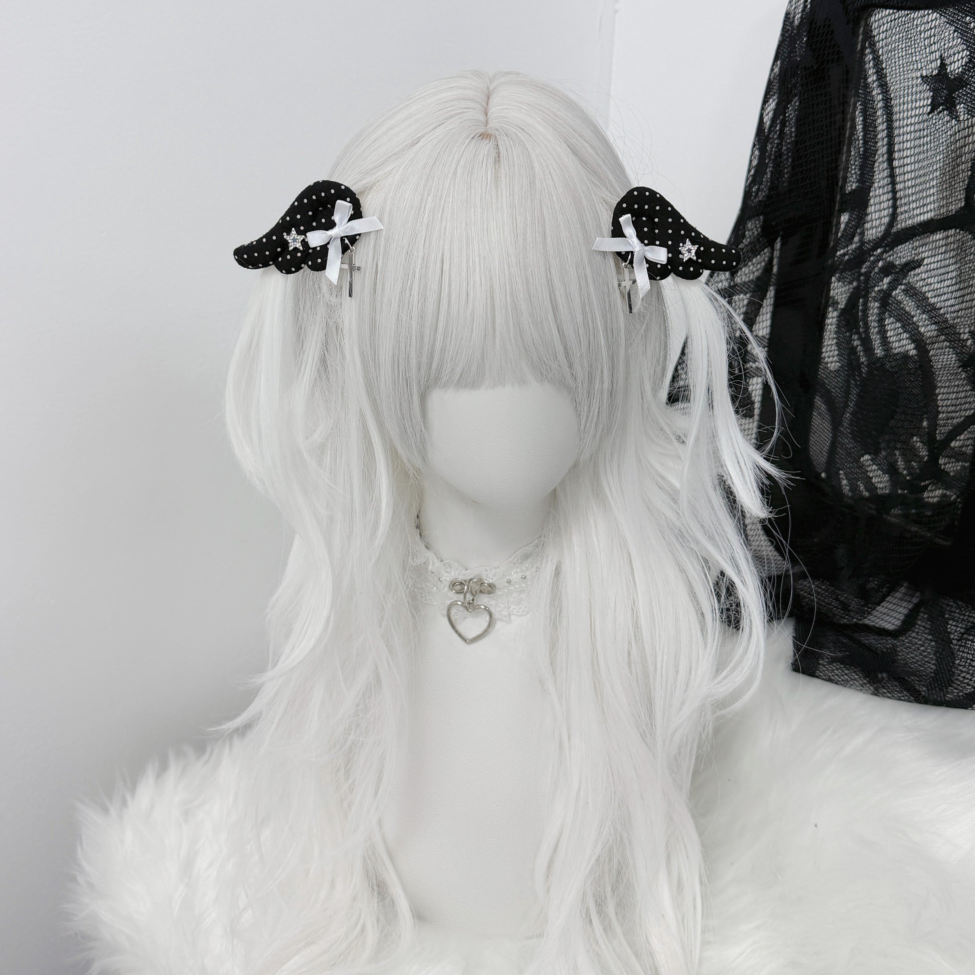 1Gangster Inn - Vintage Polka Dot Angel Wing Hair Clip accessory 1GASTERINN Black