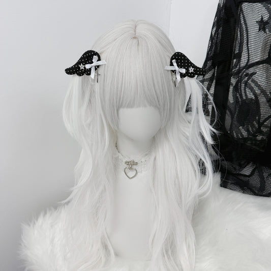 1Gangster Inn - Vintage Polka Dot Angel Wing Hair Clip accessory 1GASTERINN Black