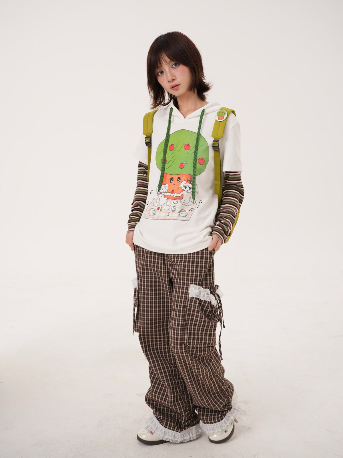 RabbitRain - Apple Picnic Faux-Layered Hooded Sweatshirt hoodie RabbitRain