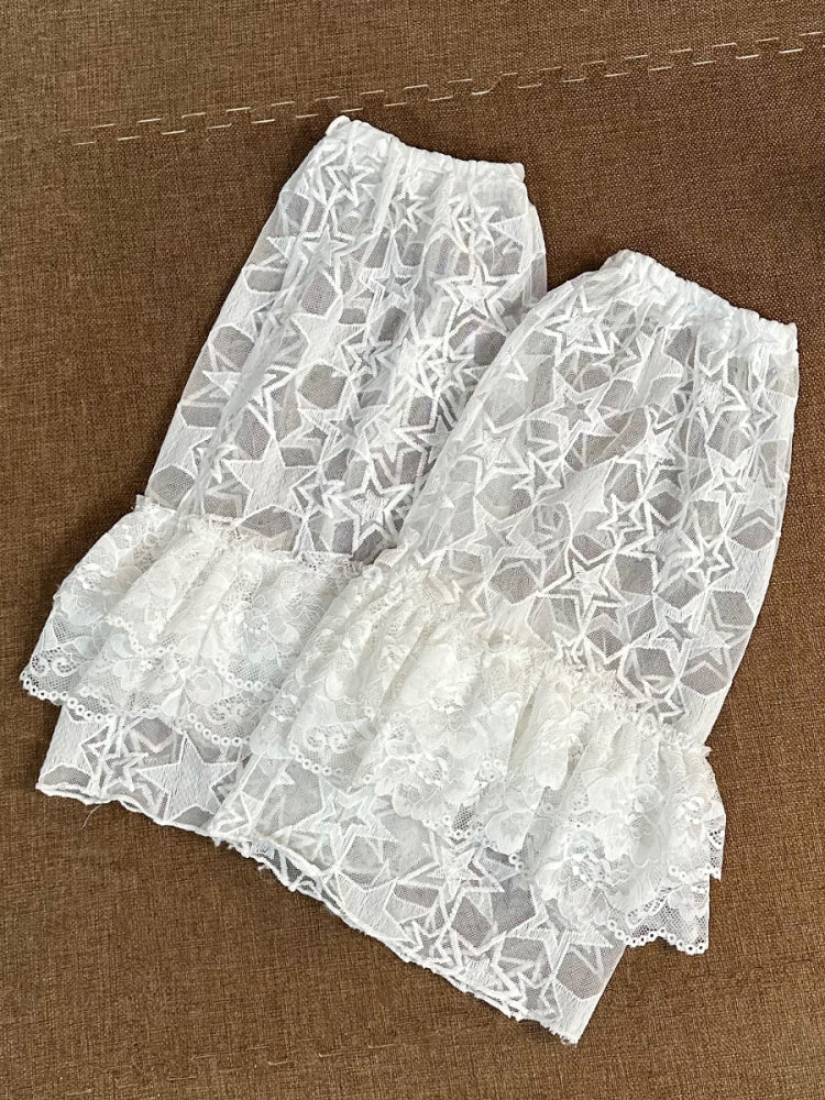 Cute Lin Y2K Star Lace Slouch Leg Warmers | Harajuku Sheer Layered Legwear leg warmmers cute lin