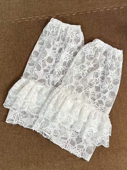 Cute Lin Y2K Star Lace Slouch Leg Warmers | Harajuku Sheer Layered Legwear leg warmmers cute lin