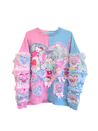 RedDevil - Decora Kei Pink Blue Heart Sweatshirt sweatshirt Red Devil