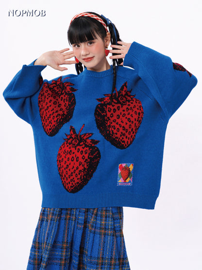 NOPMOB - Decora Kei Blue Strawberry Knit Sweater sweater NOPMOB