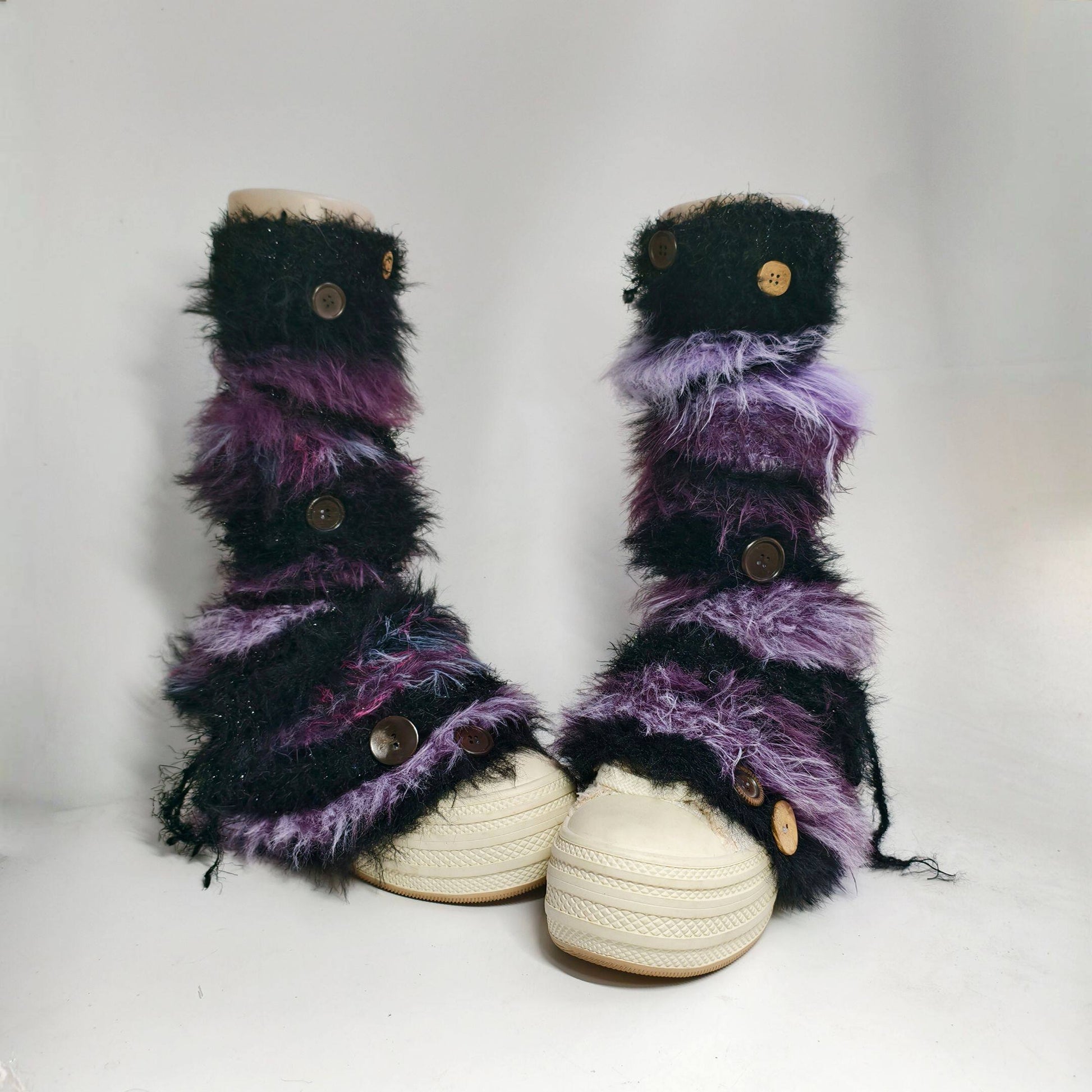 Handmade Black Purple Plush Leg Warmers leg warmmers Handmade
