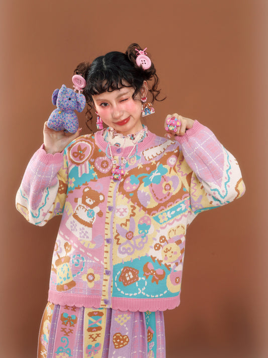 LutraJump - Decora Kei Patchwork Knit Cardigan cardigan Lutra Jump