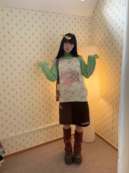 KaiXin hostel - Puppy Floral Contrast Knit Sweater sweater KaiXin hostel