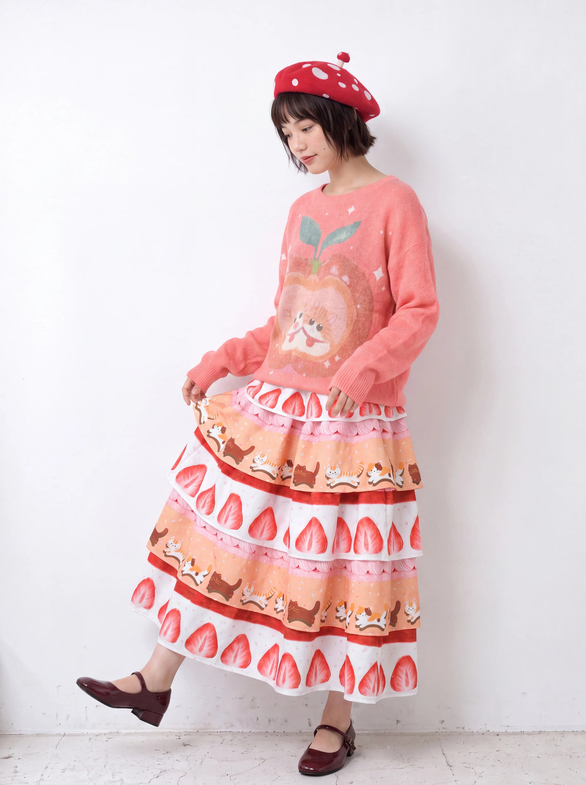 MeowMeow Bug - Strawberry Mille-Feuille Cat Layered Cake Skirt skirt MeowMeow Bug