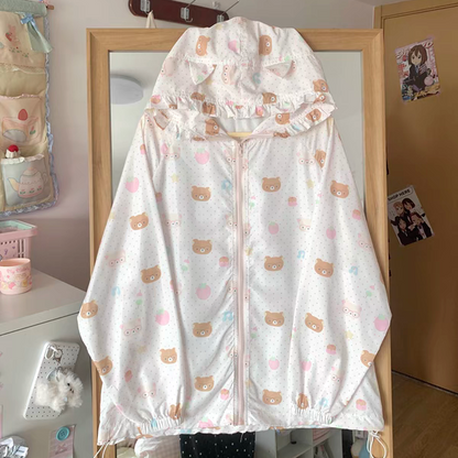Kawaii Summer Set – UV Jacket & High-Waist Shorts set Blurred Bear #C4 print - Jacket Only S