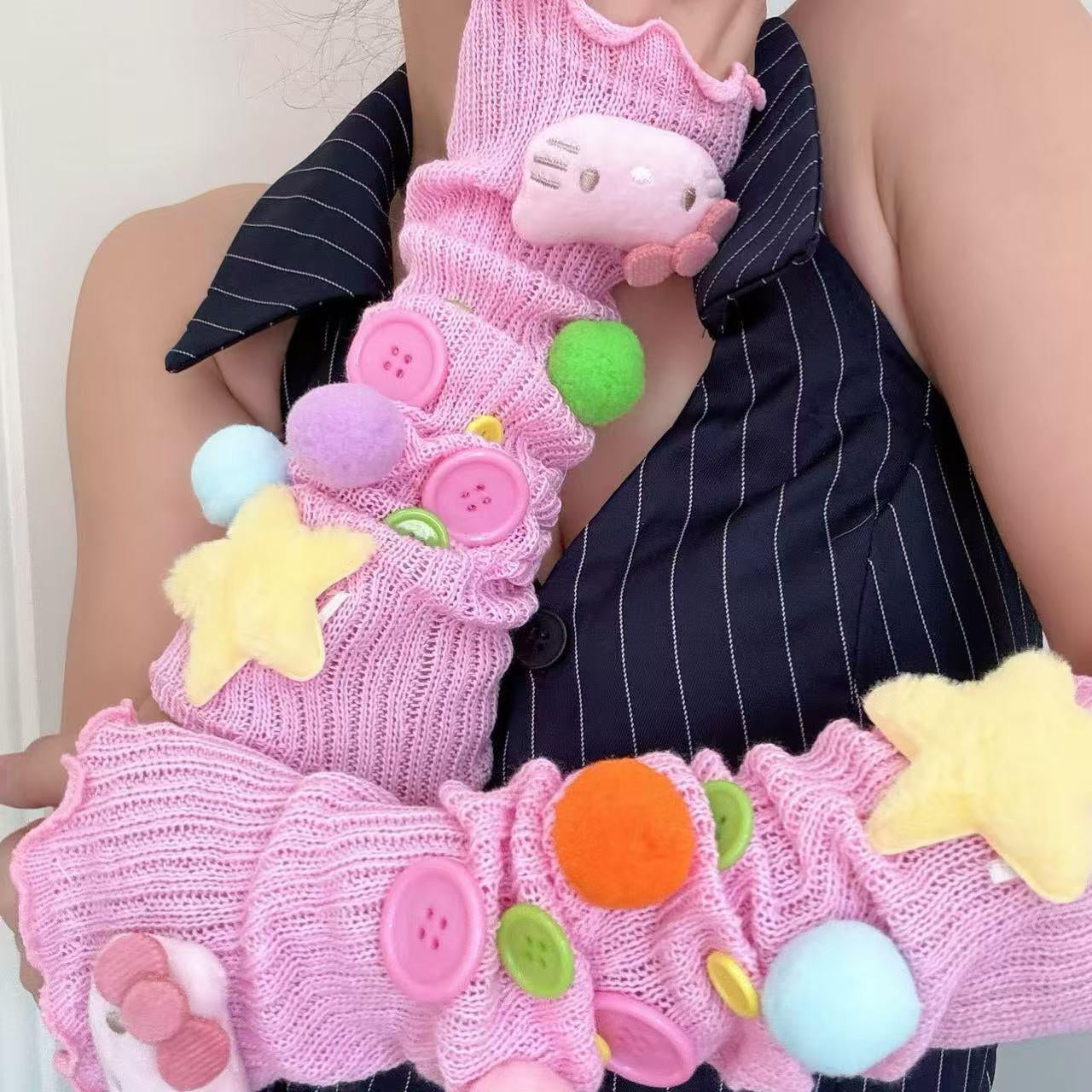 Hidden - Pink Kawaii KT Fingerless Arm Warmers sleeves hidden