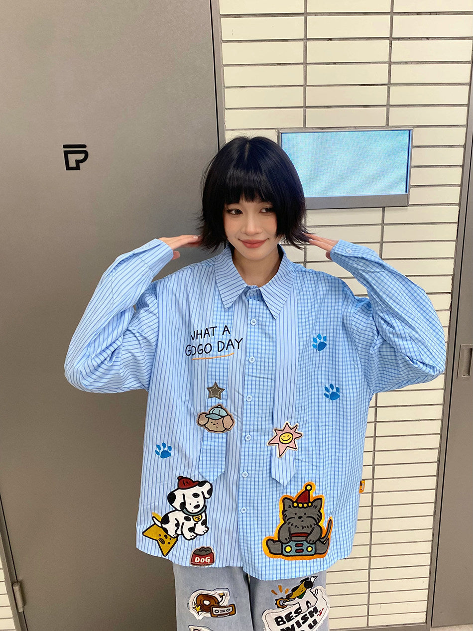 BIBULU - Kidcore Embroidered Stripe Shirt shirt BIBULU