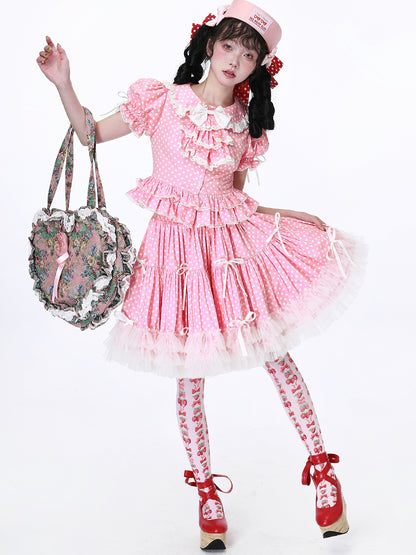 SOS MEME CLUB - Showa Pink Polka Dot Skirt skirt SOS MEME CLUB