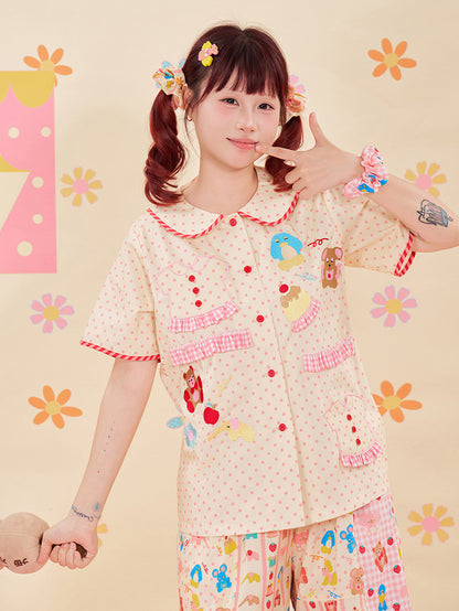 NIKKOU - Animal Embroidered Lace Shirt shirt Nikkou home