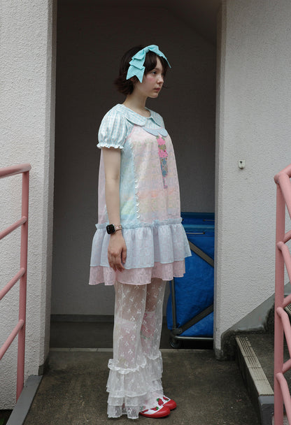 frufru - Pink Blue Rhinestone Mesh Dress dress frufru
