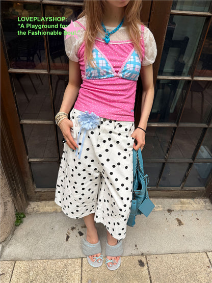 loveplayshop - Vintage Polka Dot Straight Leg Capri Pants pants loveplay