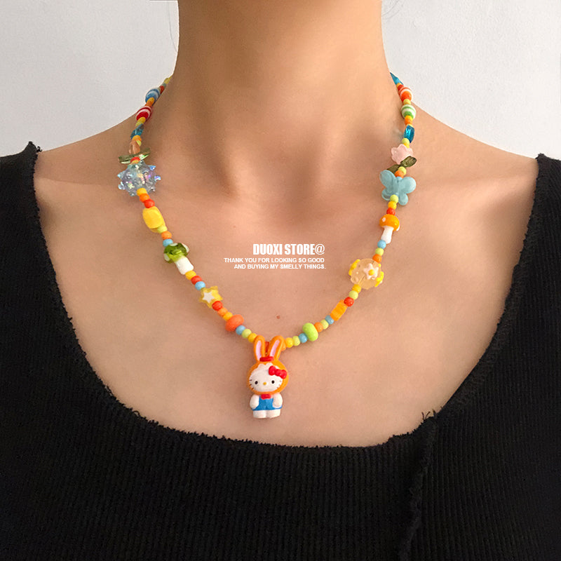 DuoXi - Decora Kei Beaded Kitty Bunny Cartoon Necklace Colorful Cute necklace DuoXi