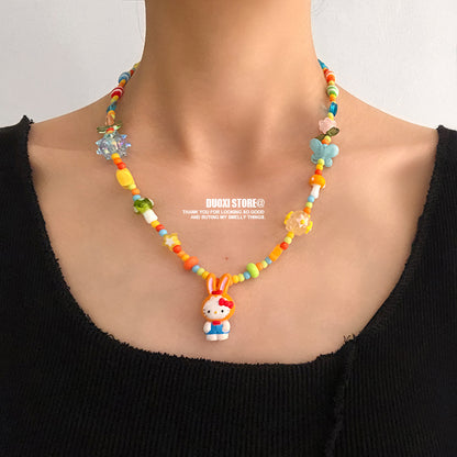 DuoXi - Decora Kei Beaded Kitty Bunny Cartoon Necklace Colorful Cute necklace DuoXi