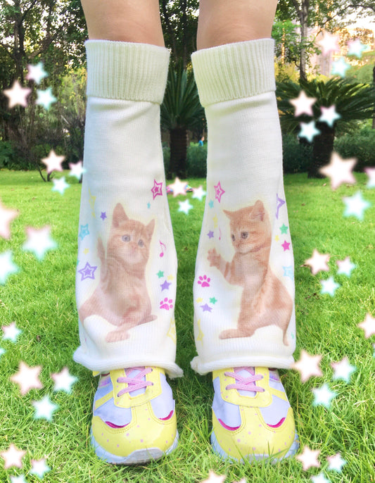 NIHONKIDS - Y2K Happy Cat Millennium Girl Leg Warmers leg warmmers NIHON KIDS