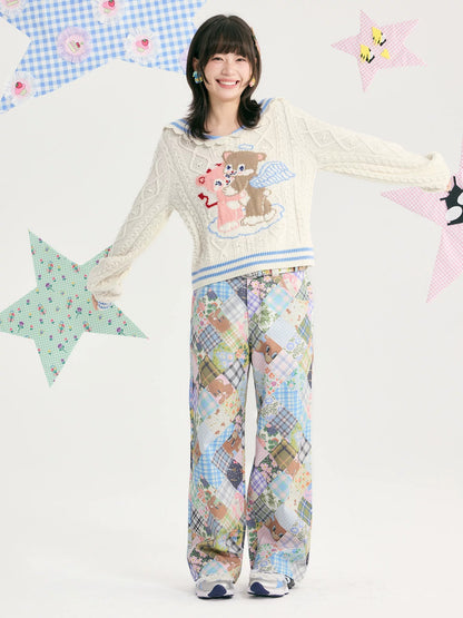 tntntutu - Teddy Patchwork Straight-Leg Pants pants tntntutu