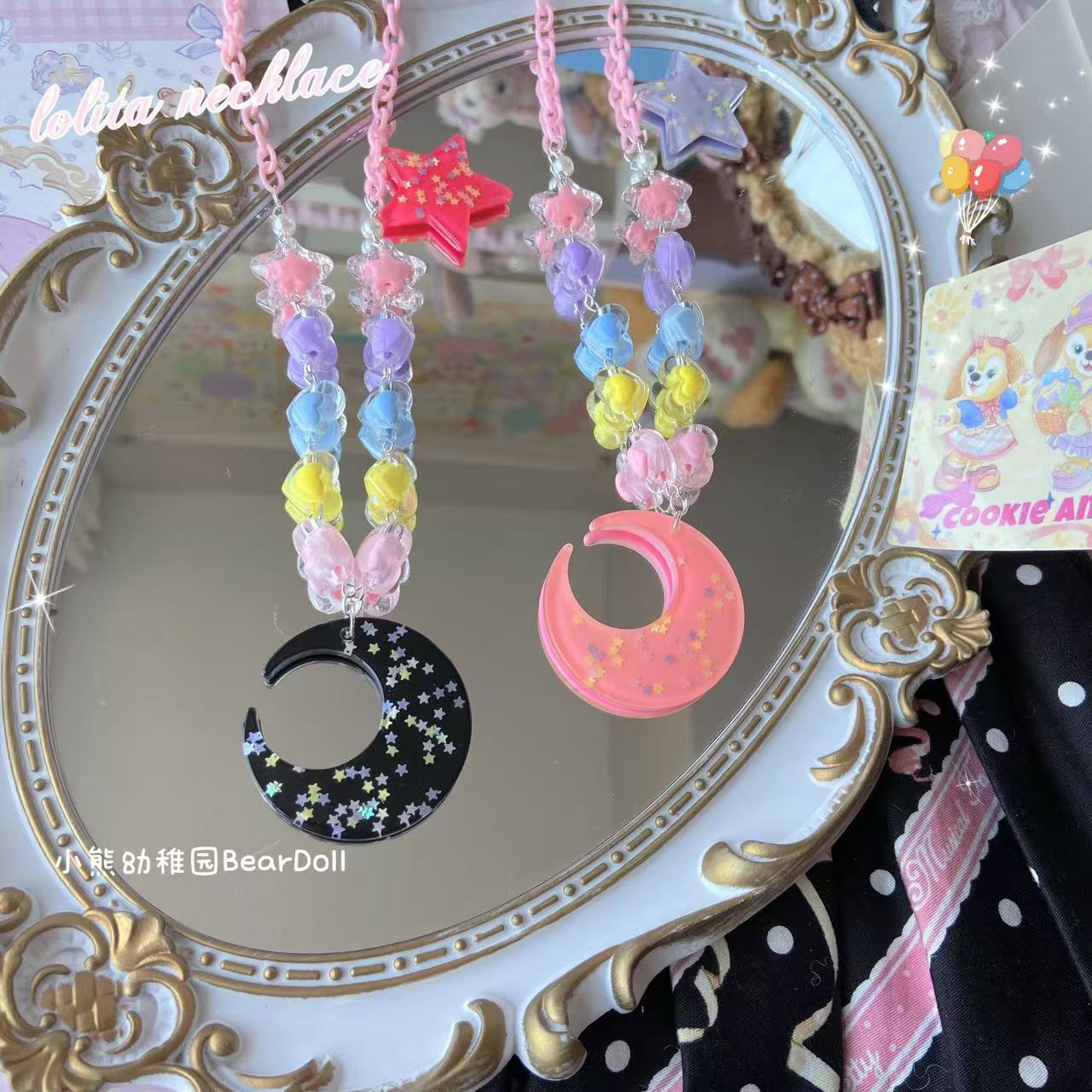 Bear Doll Dopamine Moon Necklace | Kawaii Beaded Sequin Necklace necklace Bear Doll