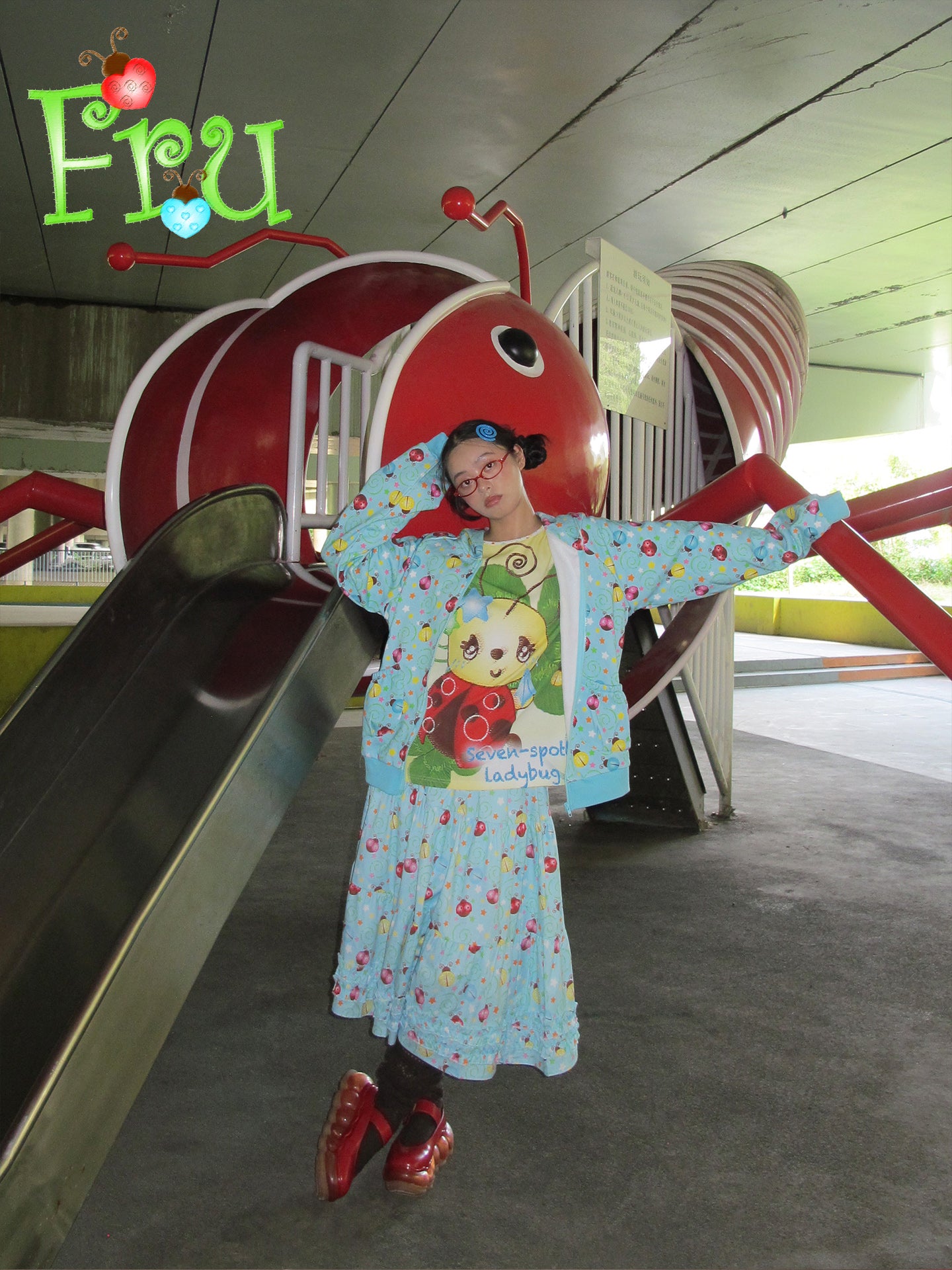 FruFru - Kawaii Hoodie Skirt Set Blue Beetle Print set frufru