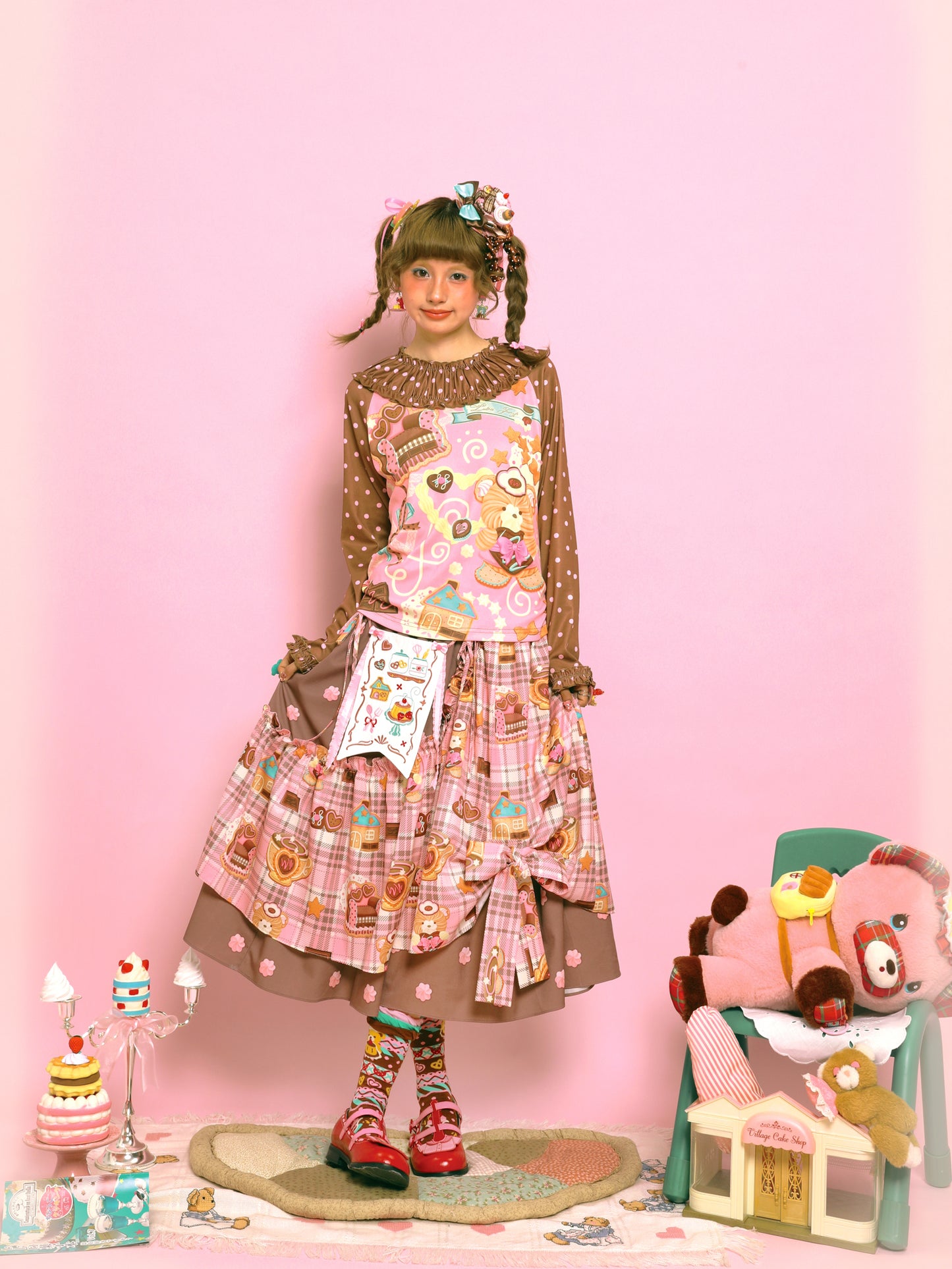 LutraJump - Kawaii Polka Dot Lace Collar Long Sleeve Top