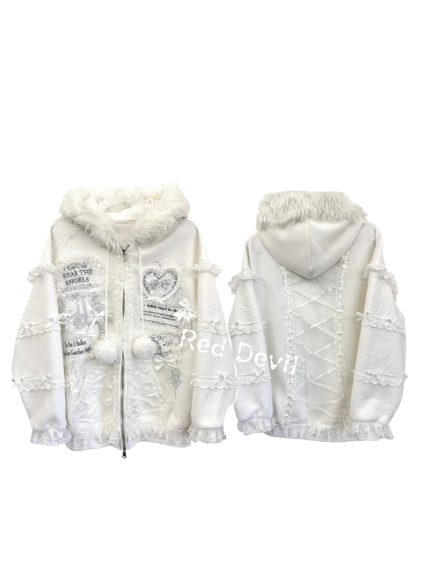 RedDevil - Harajuku Kawaii Lace Fleece Hoodie coat Red Devil