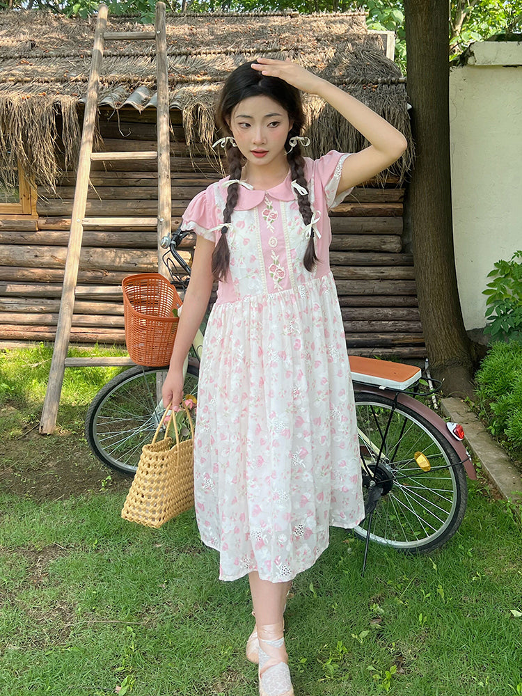 Mameya - Kawaii Pink Print Sleeveless Dress Ruffle Cap Sleeve Slim dress Mameya