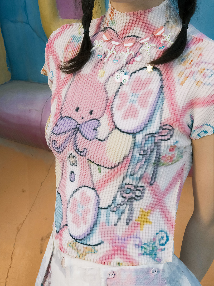 Meugler - Girly Rabbit Phone Pleated Top tshirt Meugler