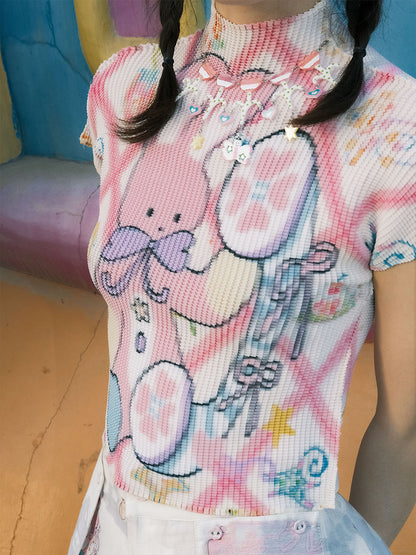 Meugler - Girly Rabbit Phone Pleated Top tshirt Meugler
