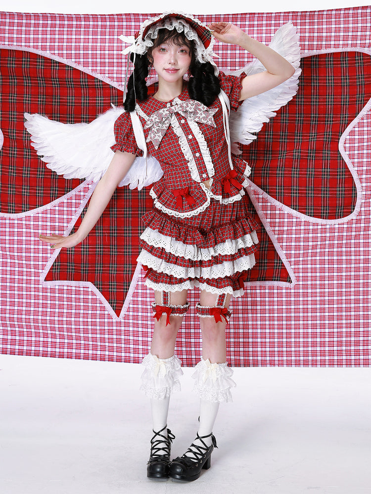 SOS MEME CLUB - Showa Red Plaid Short Sleeve Shirt blouse SOS MEME CLUB