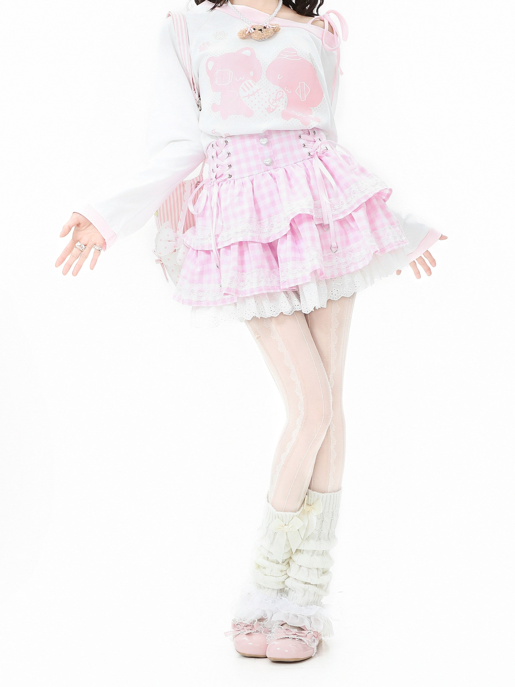 Languid Park - Plaid Lace Up Puff Skirt Land Decora