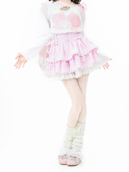 Languid Park - Plaid Lace Up Puff Skirt Land Decora