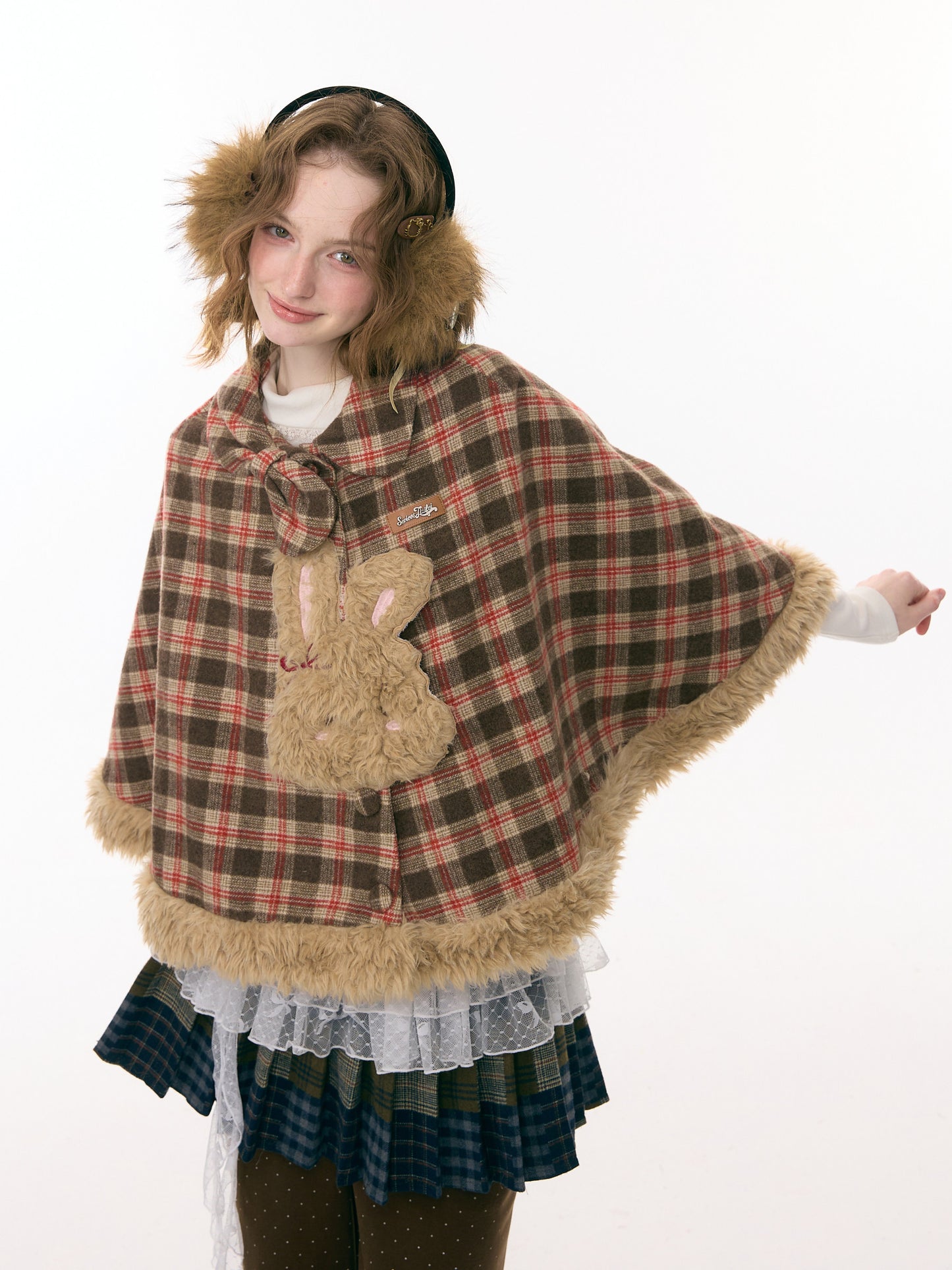 ziziFei - Girly Kei Bunny Plaid Cape Coat cape ziziFei