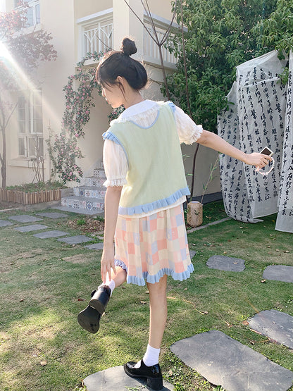 Mameya - Kawaii Bunny Plaid Skirt Colorful Cute skirt Mameya