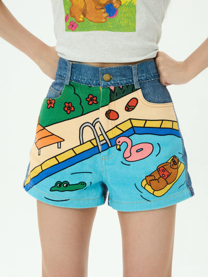 Robootoo - Blue Pool Print Denim Shorts shorts Robootoo S
