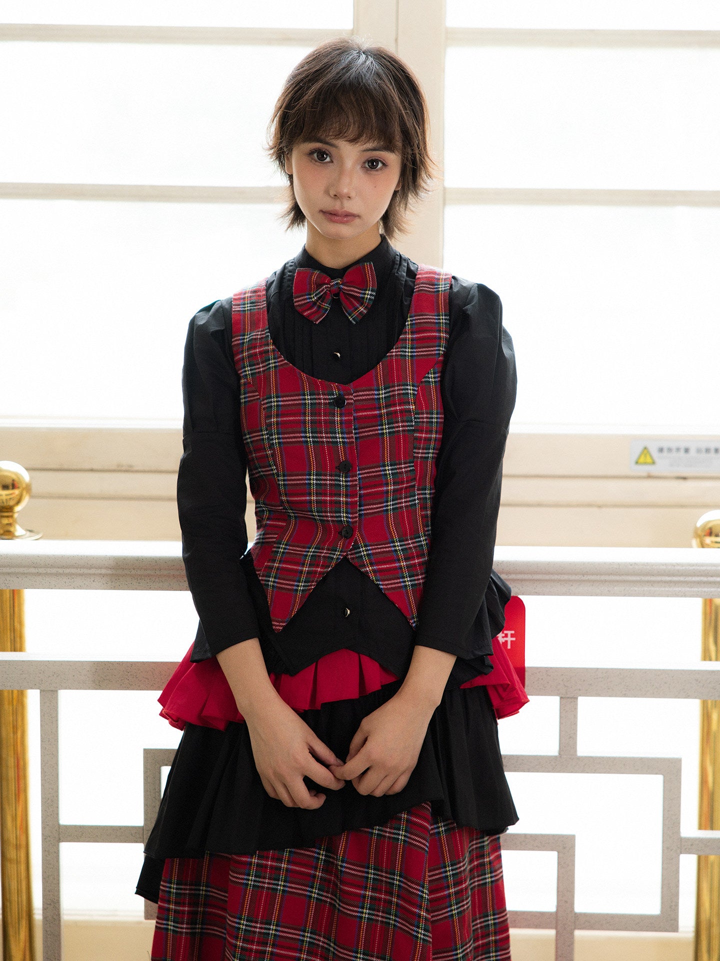 Nanjun Vintage - Red Plaid Punk Academy 3-Piece Set set Nanjun Vintage