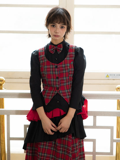 Nanjun Vintage - Red Plaid Punk Academy 3-Piece Set set Nanjun Vintage