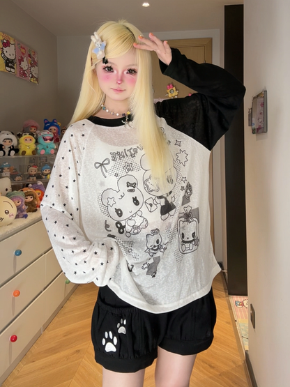 Cute Lin Raglan Sleeve Graphic Top | Kawaii Loose-Fit Summer Shirt shirt cute lin