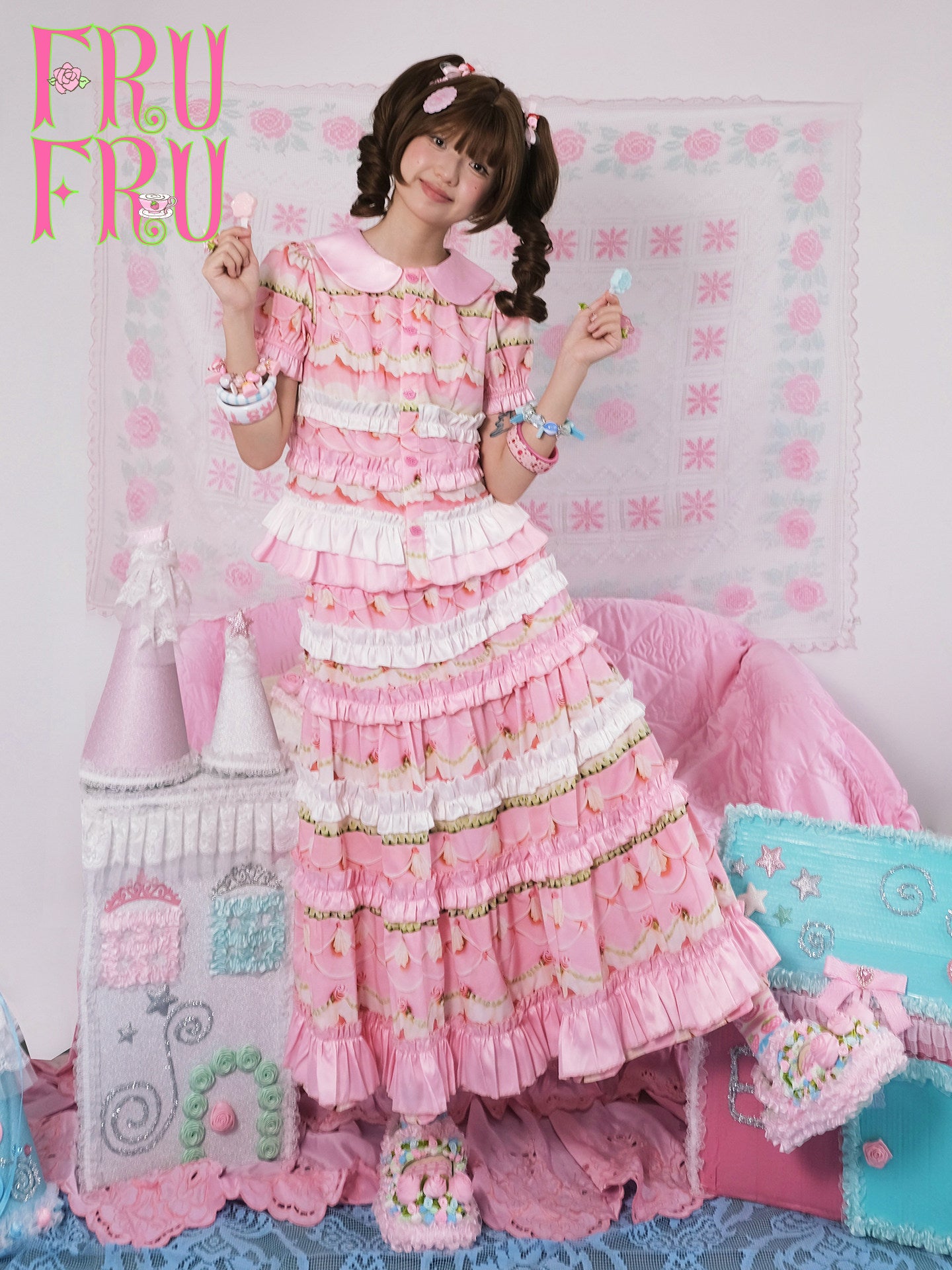 frufru - Vintage Cake Print Doll Collar Set set frufru