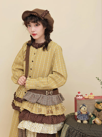 SemenCoicis - Kawaii Vintage Patchwork Plaid & Floral Wool Crossbody Bag bag SemenCoicis