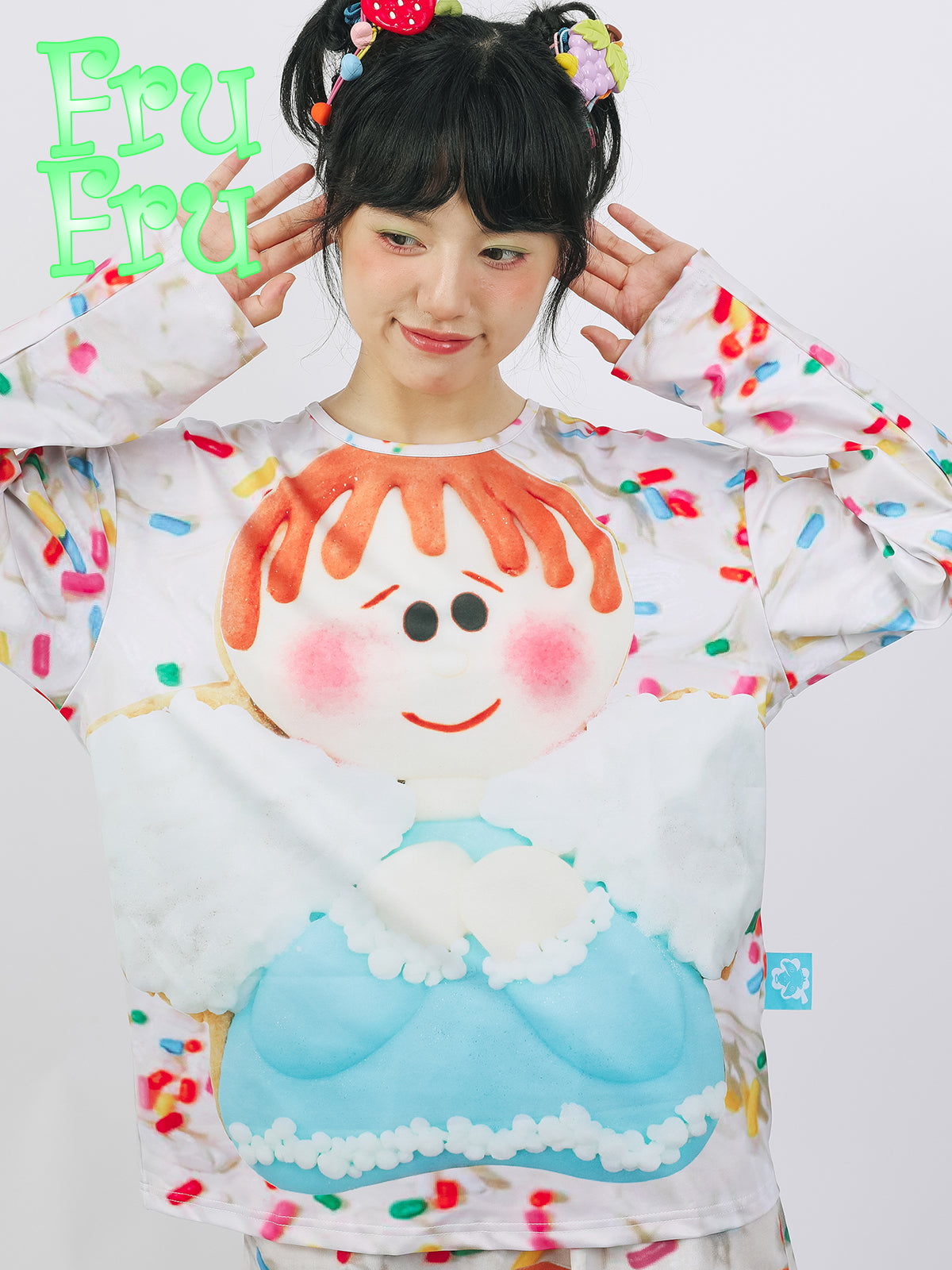 frufru White Cookie Shirt | Cute Angel Print Shirt | Polyester Graphic Tee shirt frufru