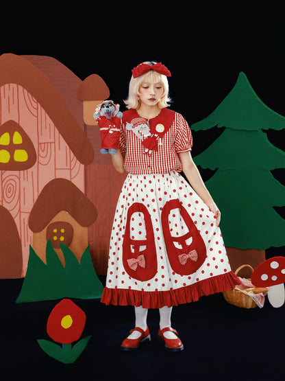 Meugler – Kawaii Giant Red Shoes Bow Pocket Polka Dot Skirt