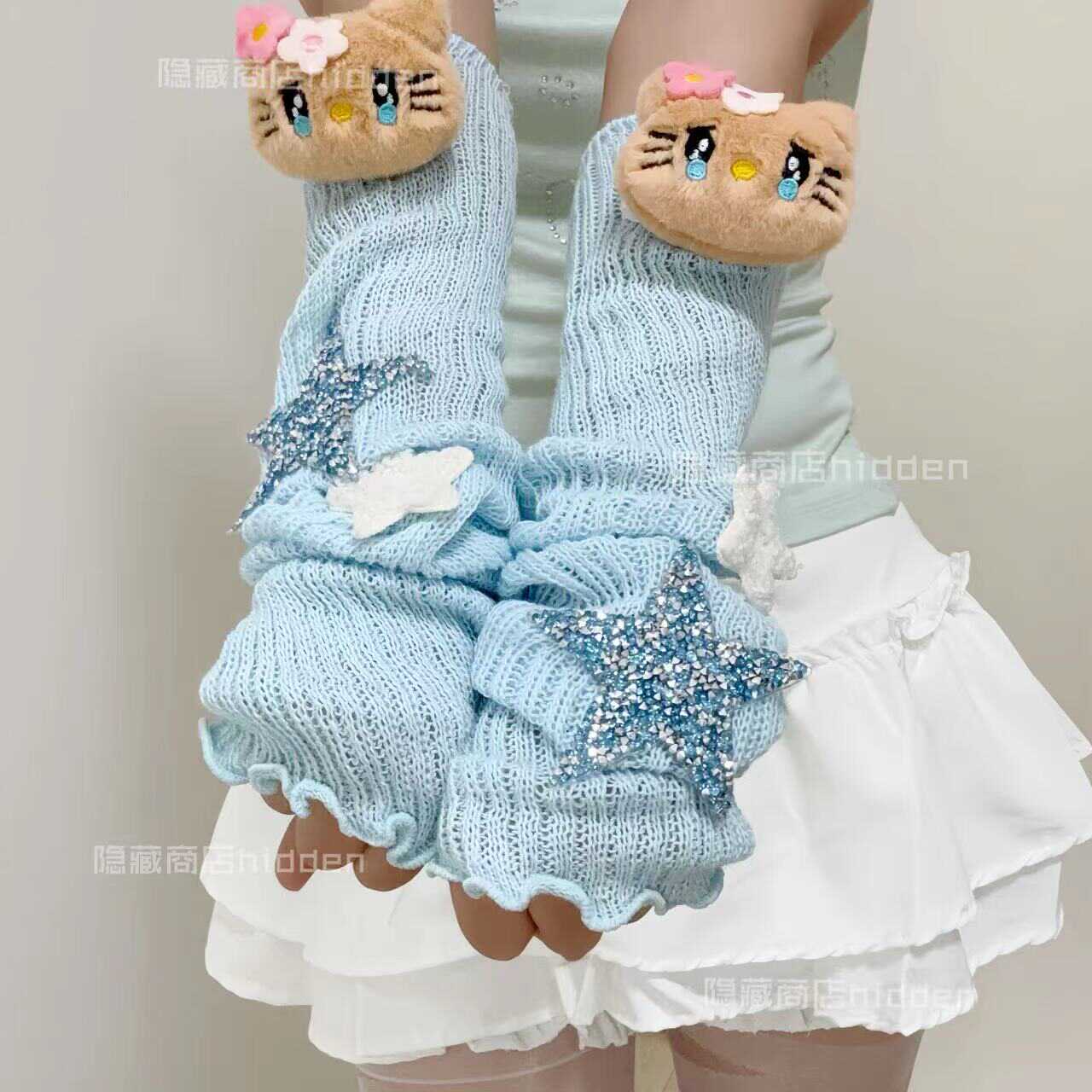 Hidden – Decora Kei Cute Sleeves with Stars Blue Versatile Accessories sleeves hidden