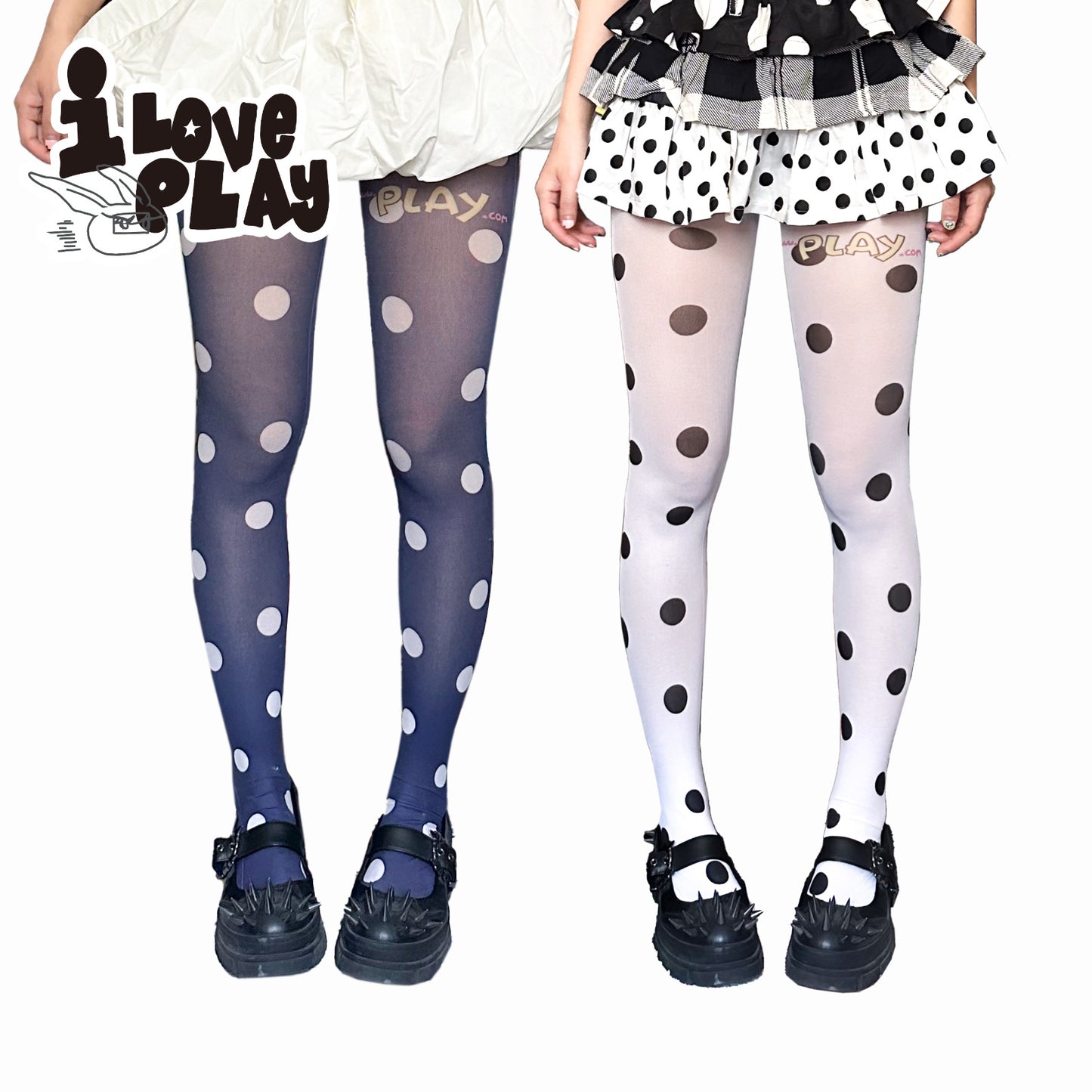 Loveplay - Y2K Velvet Tights Blue Polka Dot Print tights loveplay